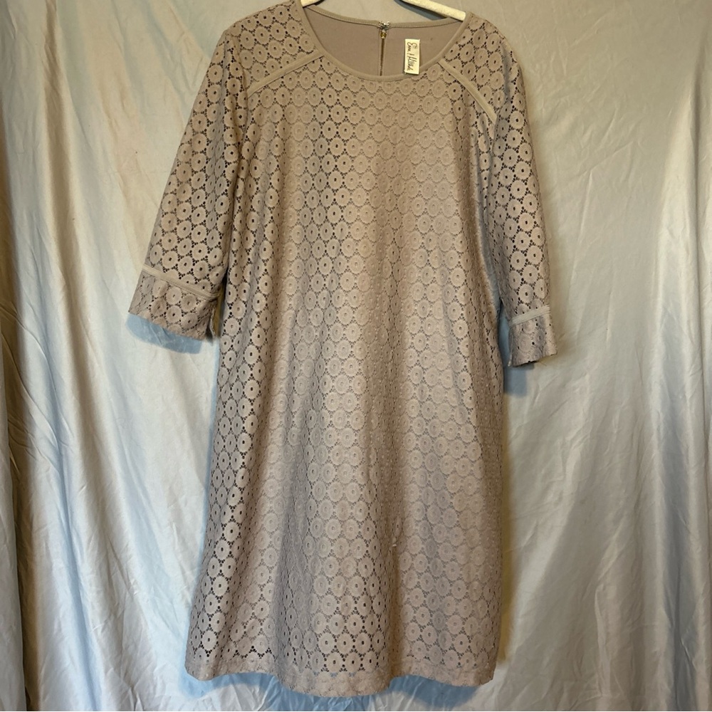 Emma & Michele Lace Midi Dress in Beige/Tan Size XL with Lace Overlay